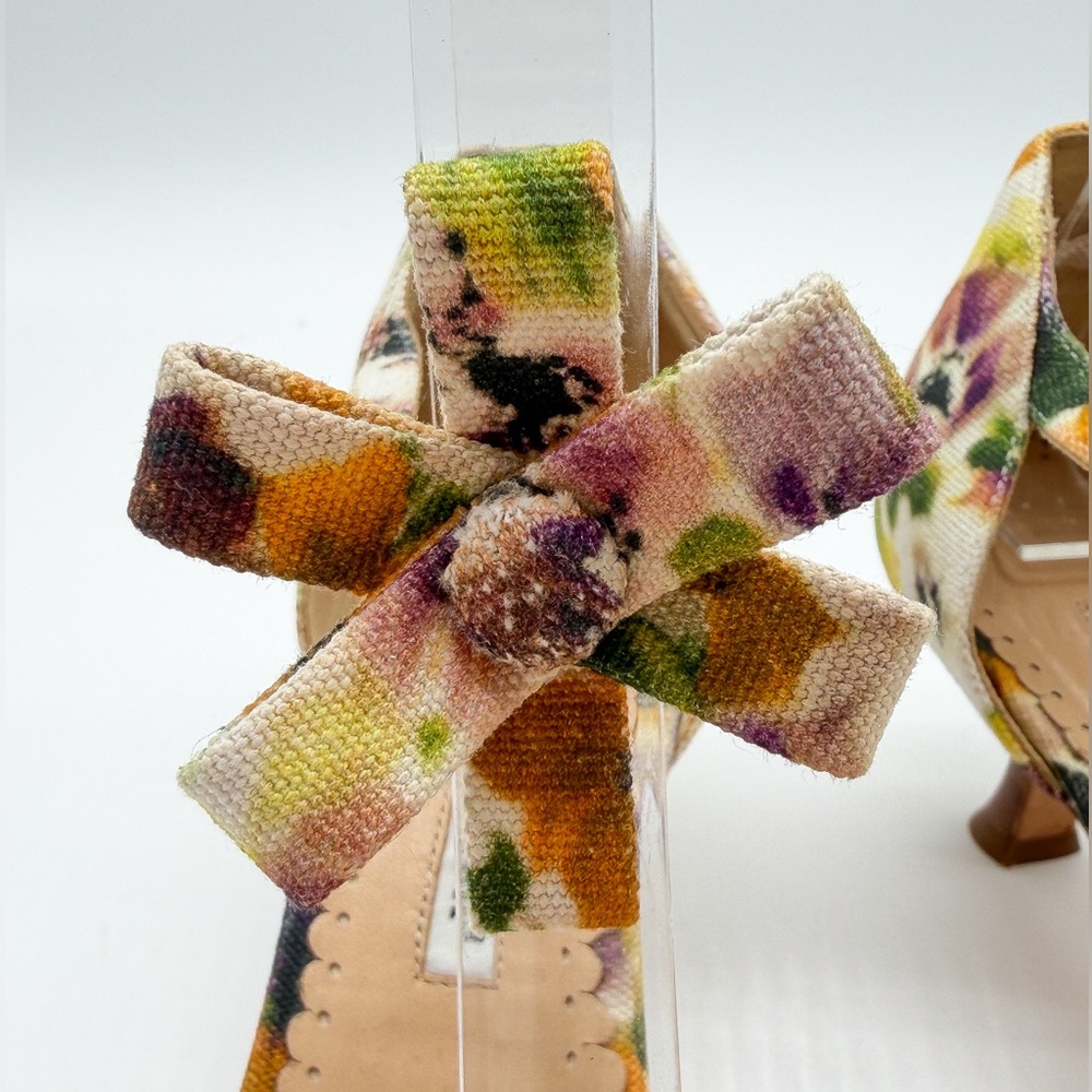 Manolo Blahnik Vintage Floral Canvas Slingback Kitten Heel Pumps EU 37.5 US 7.5 - Picture 9 of 14